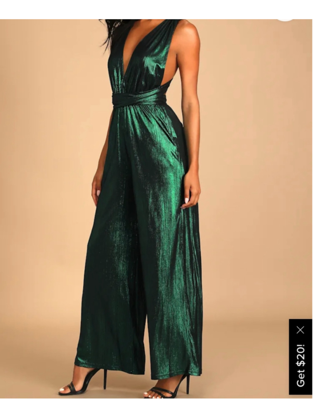 Women's Lulus Metallic Green Jumpsuit Size S Holidays Christmas